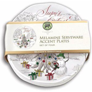 MIchel Design Works Christmas Season's Greetings Melamine 8" Salad Side Plates